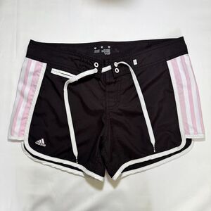 Adidas Board Shorts Pink Black White Stripe Swim Beach Y2K Women's Size Small
